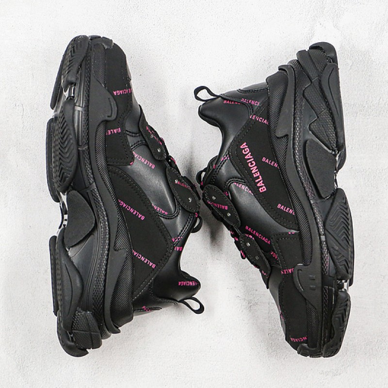 Balenciaga Allover Logo Triple S Sneaker Black Pink